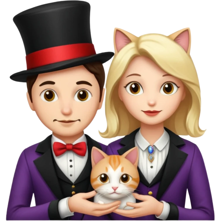 magician couple and their pet cat emoji
