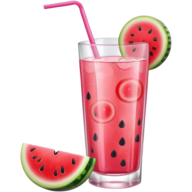 pink soft drink with a watermelon on the side of glass emoji