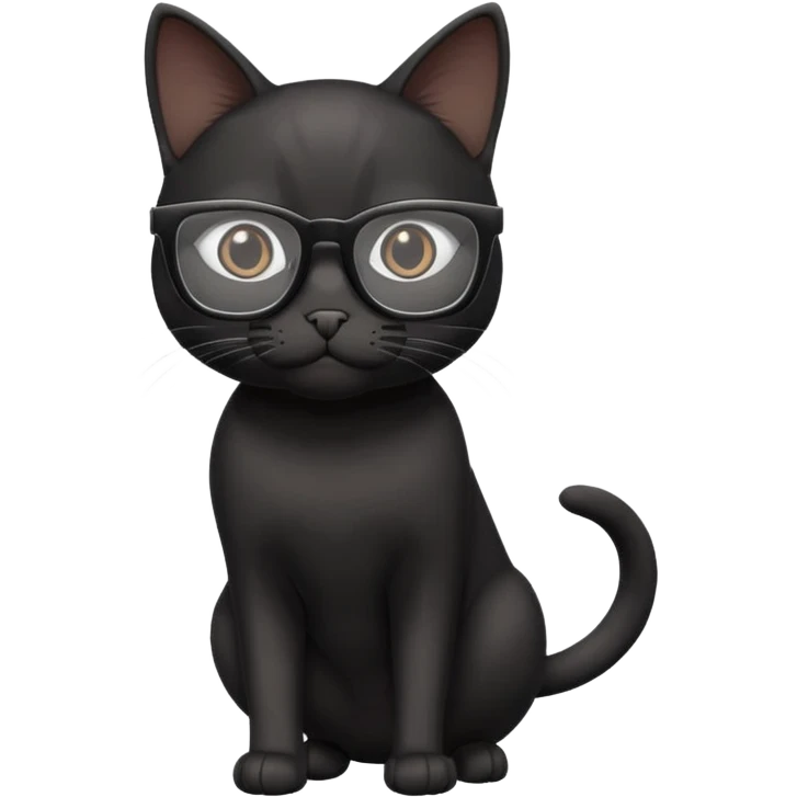 black cat full body wearing white glasses with square modern frames emoji