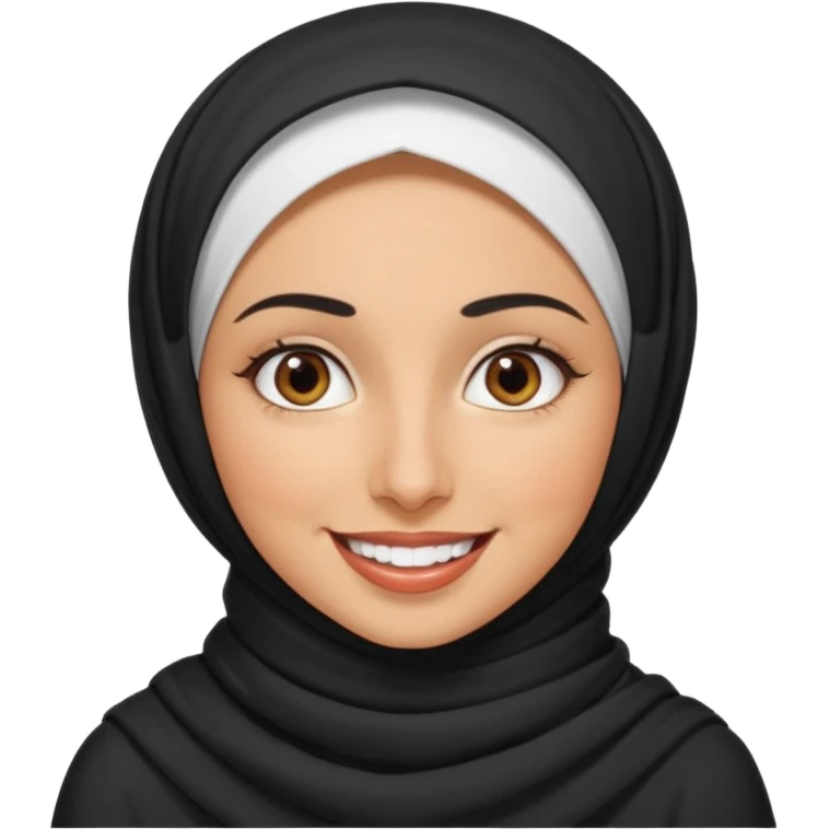 30 year old iranian woman short curly black hair, big brown eyes, tanned skin, big smile, white teeth, pretty emoji