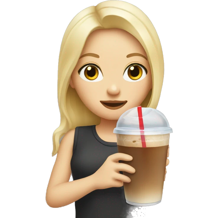 blonde girl drinking iced coffee emoji