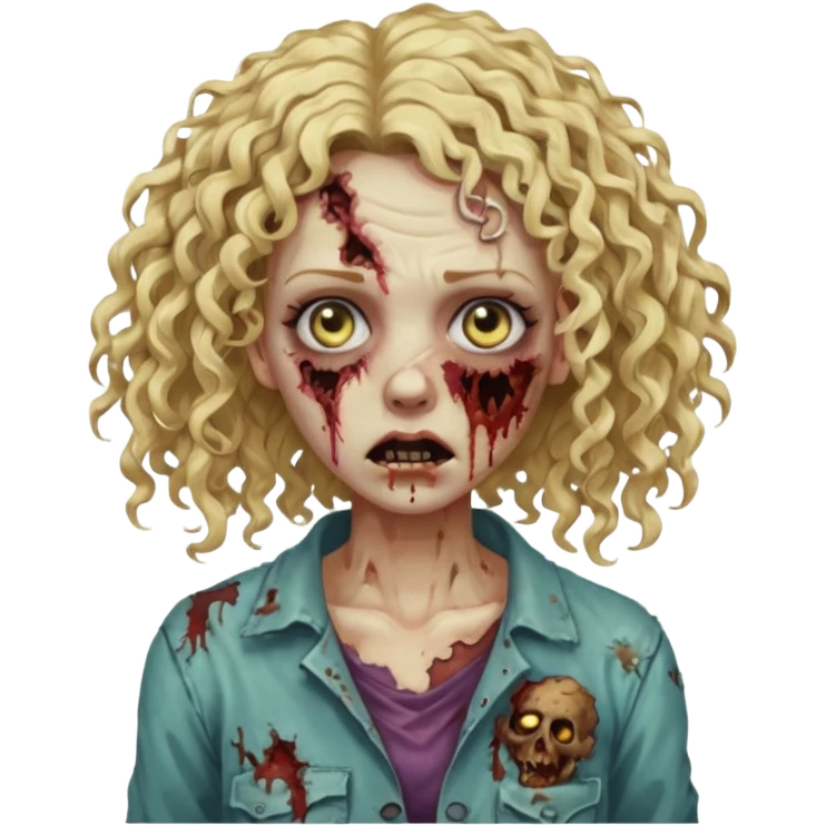Mulher zumbi de cabelo cacheado loiro emoji