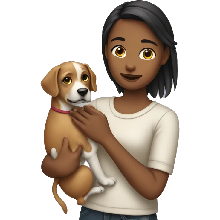 A girl that holding a dog in her hand  emoji