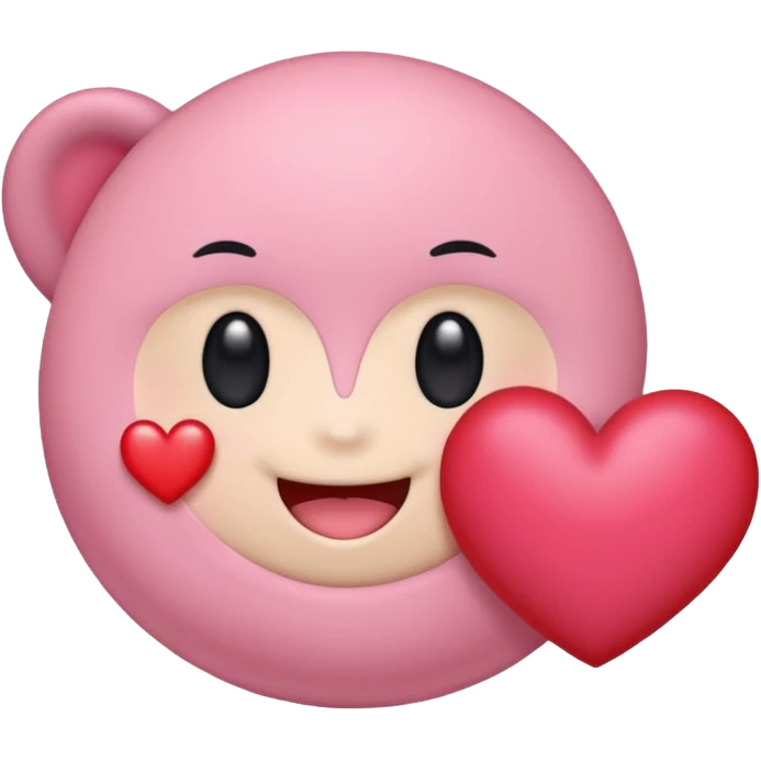 create a chibi sticker of Kirby smiling with a heart in his hands emoji