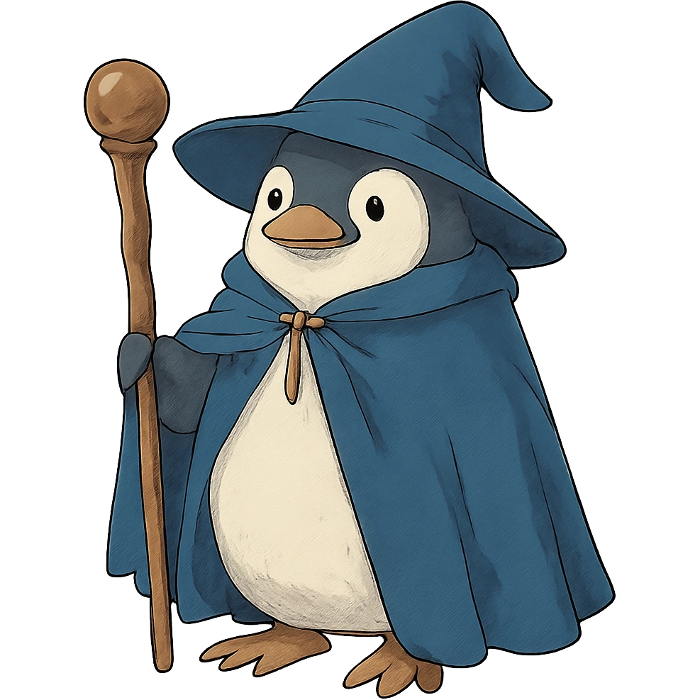ghibli style penguin wizard emoji