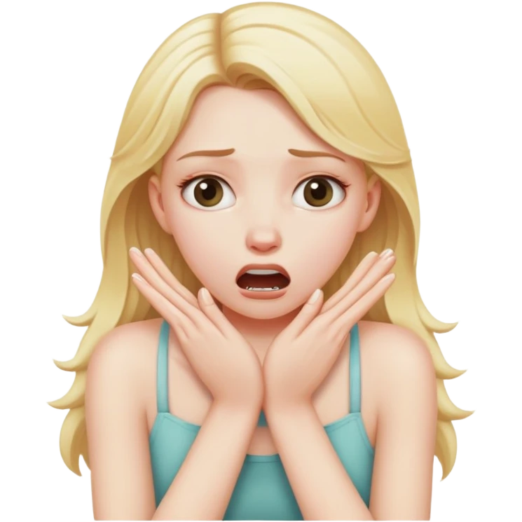 A blonde white girl chocking herself with her hands emoji