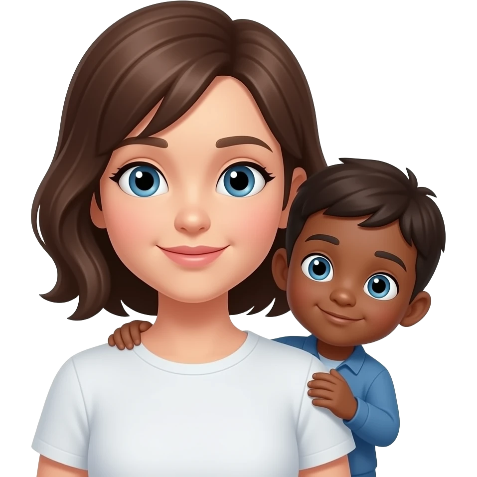 petit garçon peau noir, se cache derrière femme blanche emoji