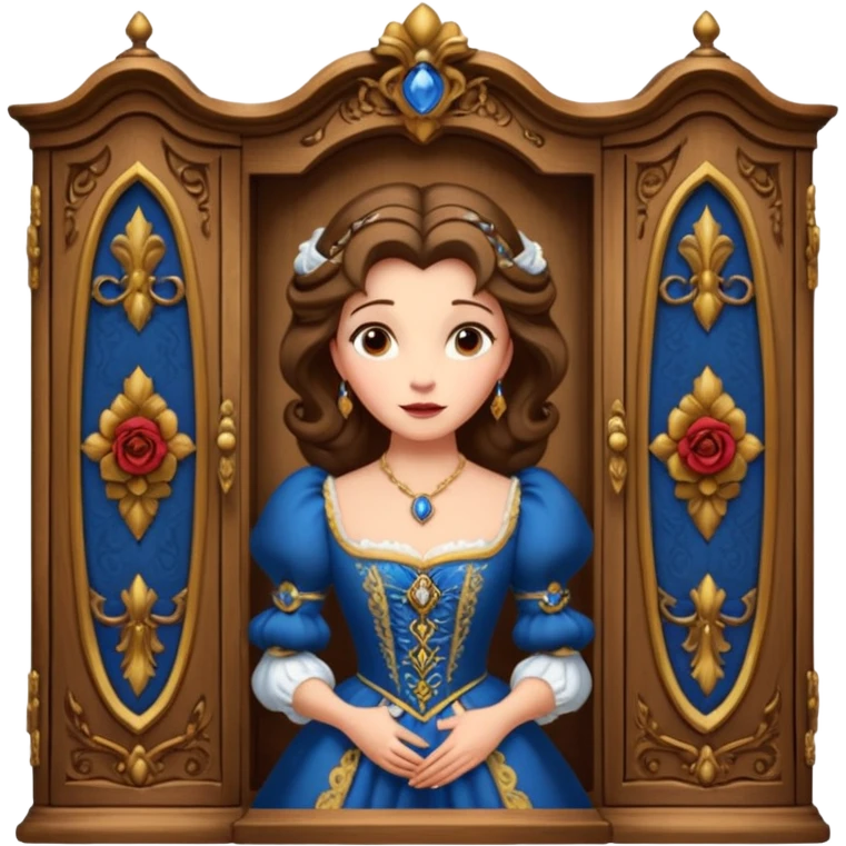 A middle-aged lady character from the fairy tale Beauty and the Beast — she was turned into a wardrobe by magic. She retains the wardrobe's original form, with an anthropomorphic face on the front of the closed cabinet. emoji
