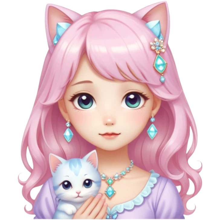  dreamy-pretty-elegant-kawaii-shiny-blushing-shy-pastel-lady-kawaii-beautiful-hair-naturecore-fairycore-cottagecore-jewels-trending-aesthetic -kitten emoji