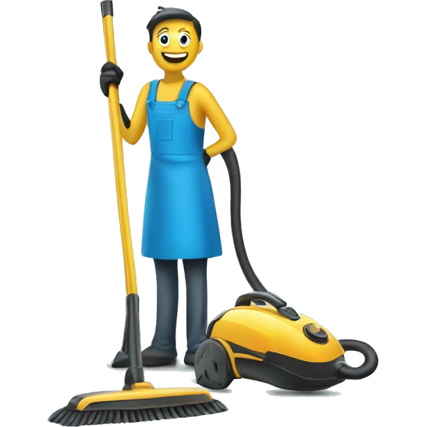 broom and vacuum cleaner, set against a blue background of a home cleaning session emoji