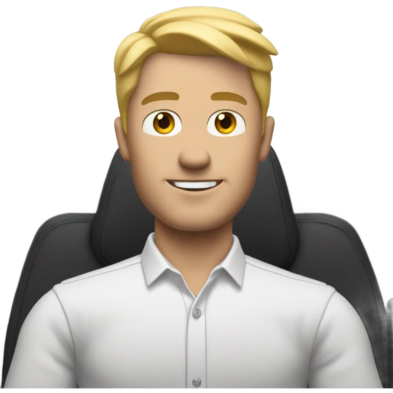blonde man in white button-down shirt with a steering wheel in his hands emoji