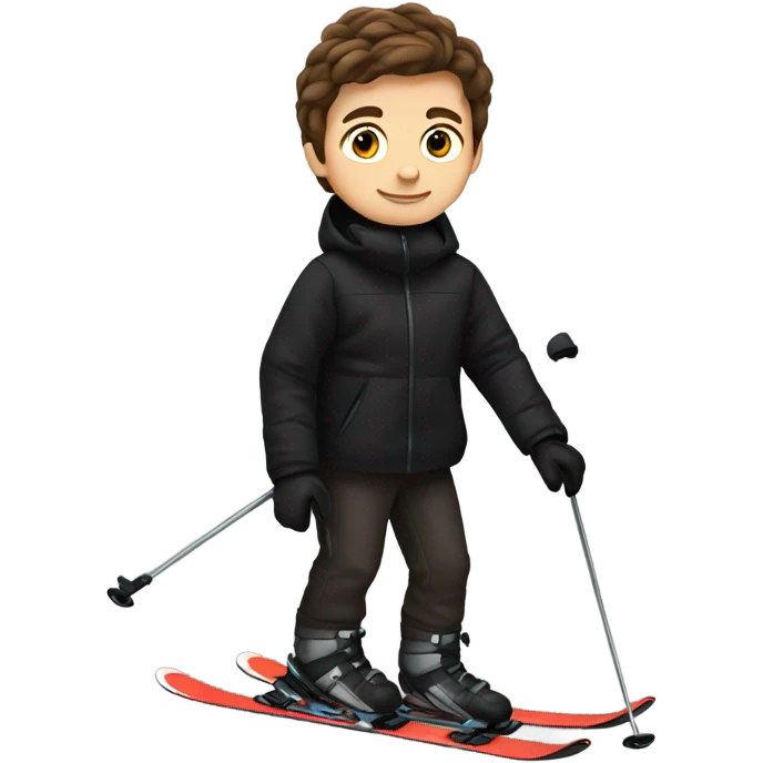 Brown hair boy skiing with black jacket and brown pants  emoji