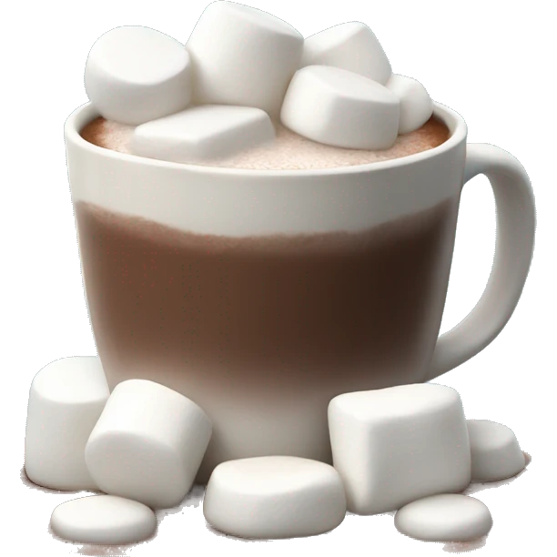 small pile of realistic white marshmallows with bottom half soaked in hot chocolate. emoji