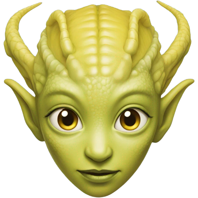 Photo realistic, alien female yellow,  on white china dragon infinite story emoji
