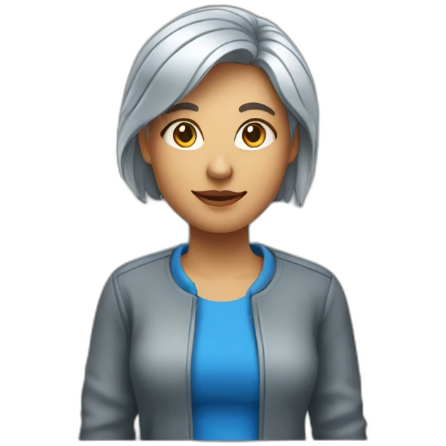 femme âgé au cheveux court gris, avec un tshirt rayé et une veste bleu foncé ouverte emoji