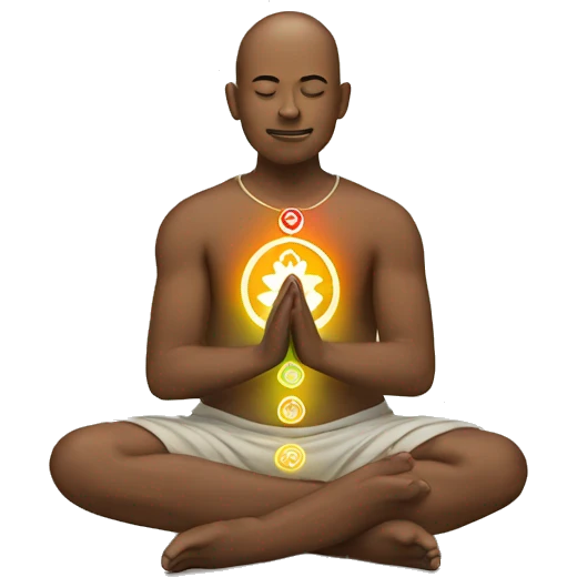 Man with 7 chakra symbols meditating mudra emoji