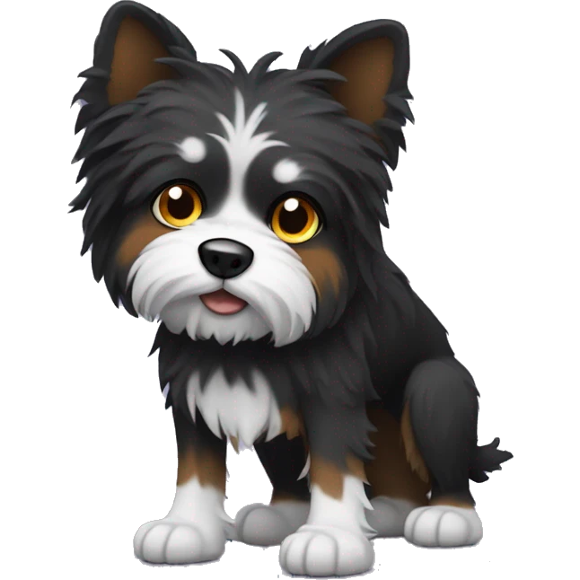 black scruffy dog with white feet and brown eyes emoji