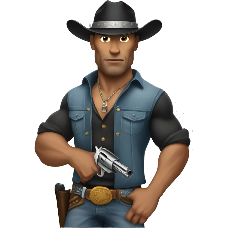 The Rock is wearing a cowboy hat and holding revolver emoji