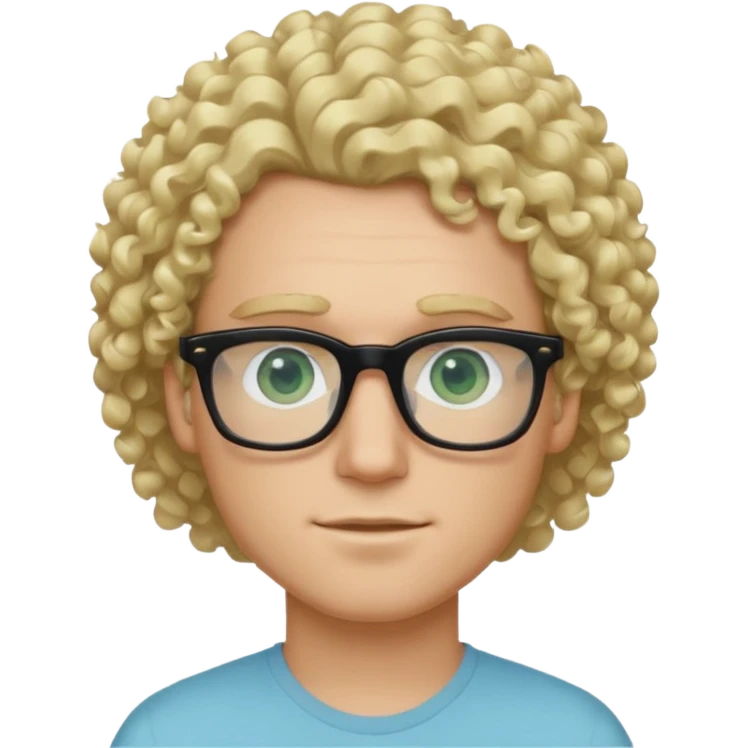 white guy with curly blonde hair and light blue ish green eyes with black glasses  emoji