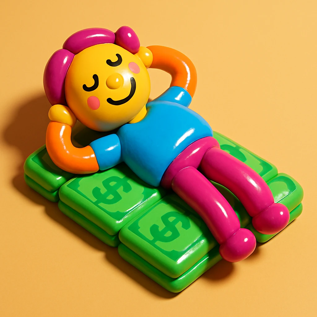 happy person napping on mattress of money emoji