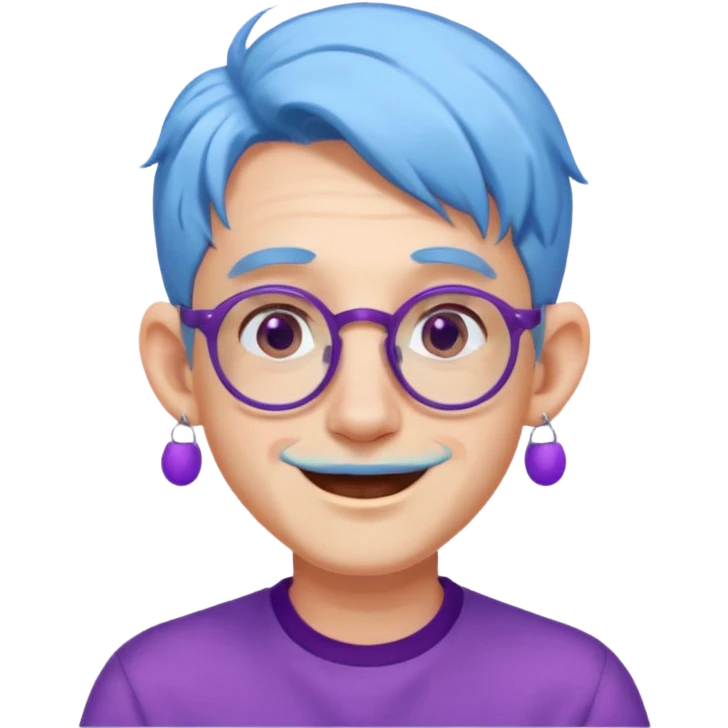 light blue haired man mid length hair with big ears and purple earrings and spectaclesi happy emoji