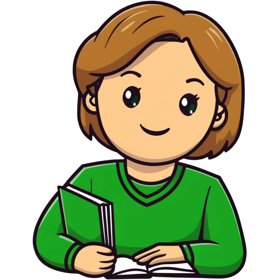 smiling teacher with light brown hair and green eyes emoji