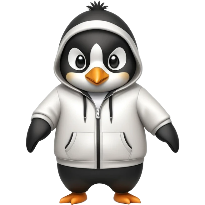 friendly anthropomorphised penguin wearing a mafia-style tracksuit, secretive scheming pose, soprano vibe, angry expression, walking quickly with a brisk purposeful stride, holding a knuckle duster emoji
