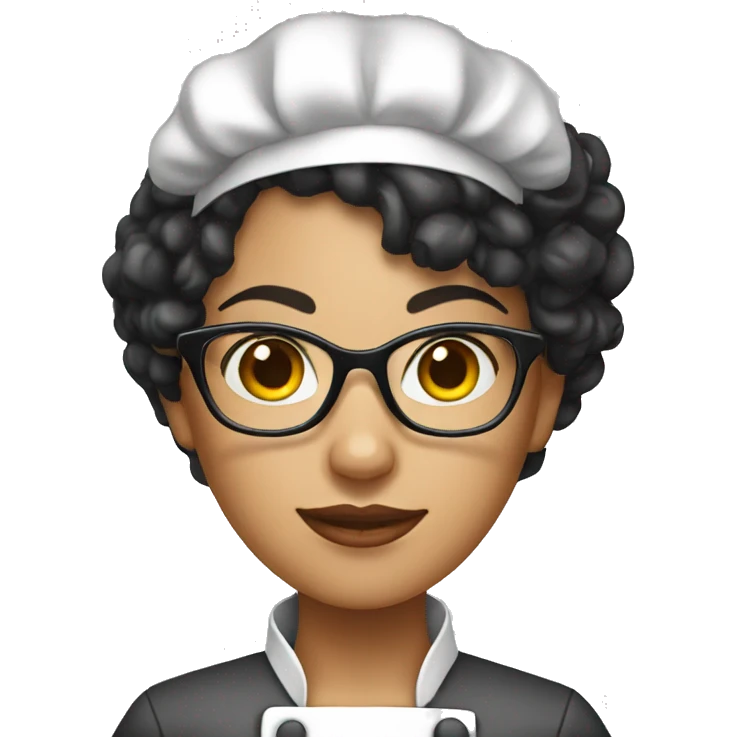 female chef with salt & pepper curly black hair and glasses emoji