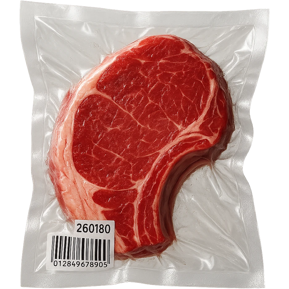 juicy steak, shiny and inflated vacuum-sealed style emoji