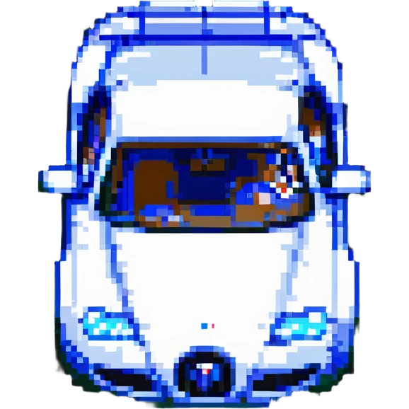 pixel art Bugatti Veyron, three-quarters view, silver and blue color scheme emoji