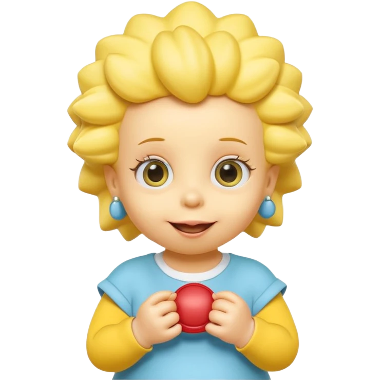 A 3D cartoon baby character fully yellow skin, styled like Maggie Simpson, with pacifier, big eyes, smooth shading, Memoji-style rendering, consistent with other yellow Simpsons characters. emoji