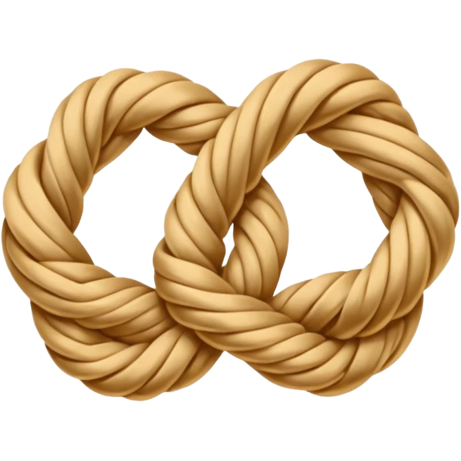 Emoji-style illustration of a neatly tied bowline knot made of natural rope. The knot should form a clean loop with a visible knot structure, rope texture, warm beige and golden tones, isolated on white background, soft shadows, minimal composition. emoji
