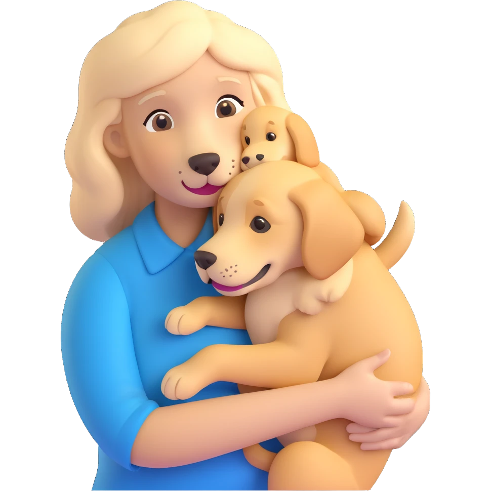 Add a golden retriever puppy in the grandmother's arms, matching the 3D emoji style with a transparent background. emoji