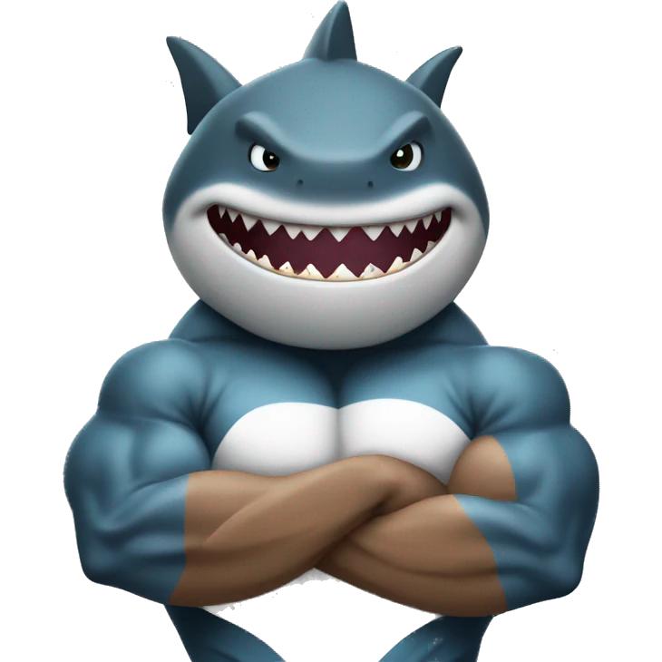 Bodybuilder shark with arms crossed emoji