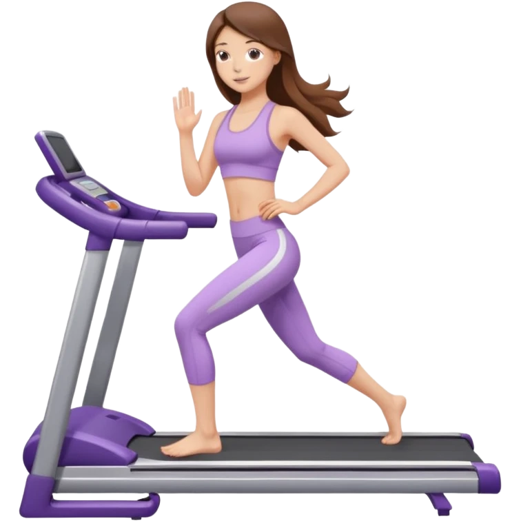 girl with long brown hair on treadmill wearing light purple yoga set emoji