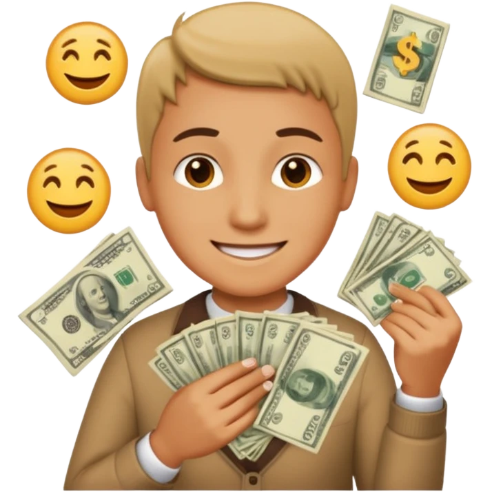 A caring parent counting money with family icons emoji emoji