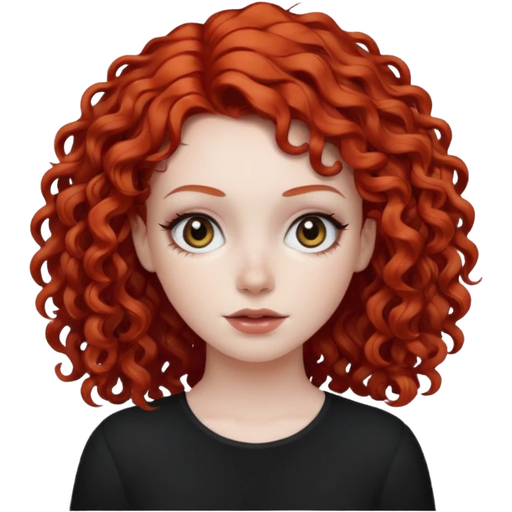 White girl with red curly hair and black eyes emoji