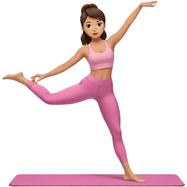 brunette girl in pink leggings and top, pilates exercise, dynamic movement emoji