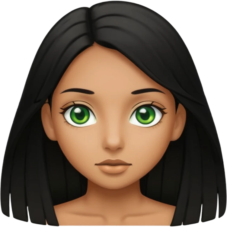 Tan girl with green eyes and black straight hair emoji
