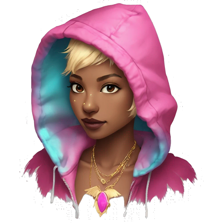 Pink magenta burgundy maroon cyan beige gray fox wearing a pink hoodie with gold jewellery gold piercings gold ear piercing gold nose piercing vintage watercolour tie dye black raven wings emoji