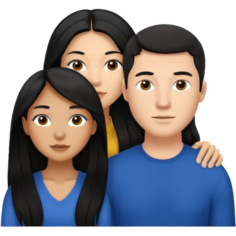 Mixed race couple, white male with mixed female (asian & black)
the female is more asian than she is black, she has long hair and very tanned skin, and black eyes
The male is french, he has thick luscious hair emoji
