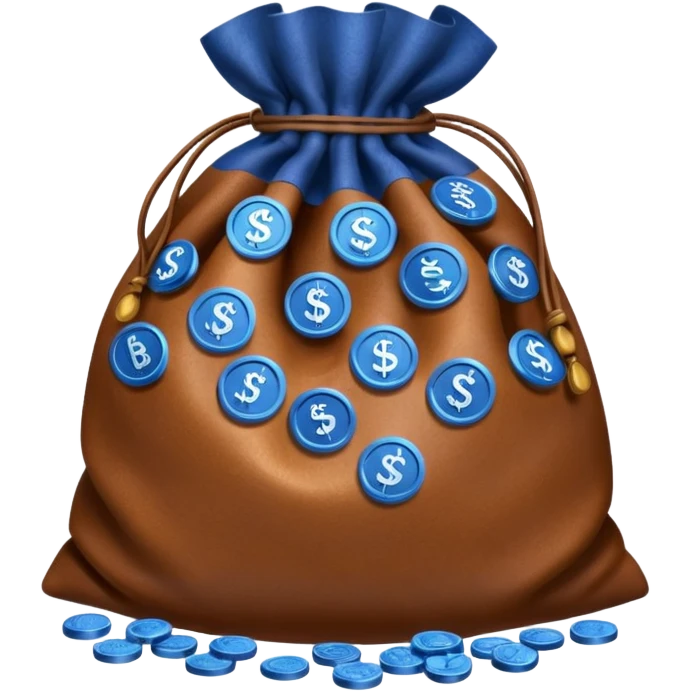 brown money bag of blue coins emoji