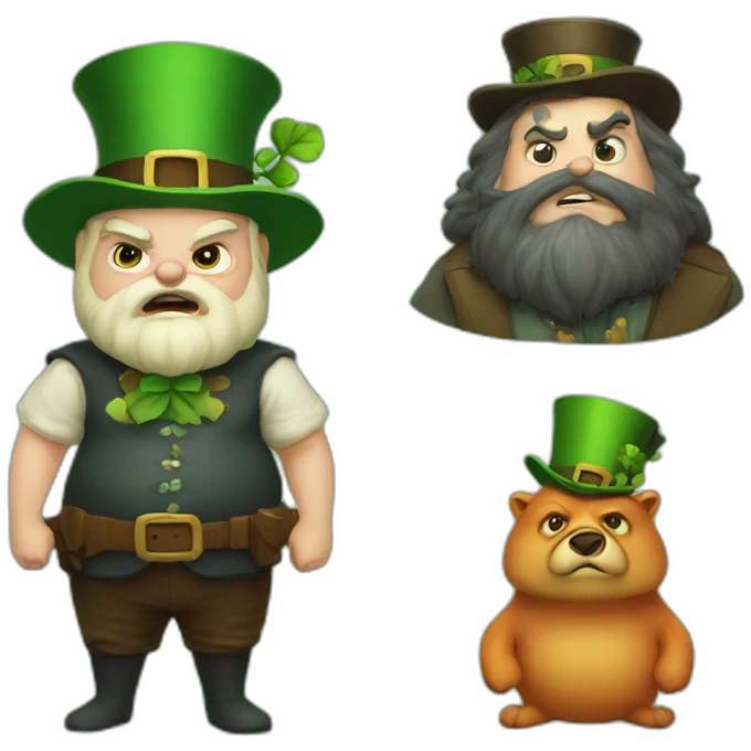 an angry selkie and a fat leprechaun emoji