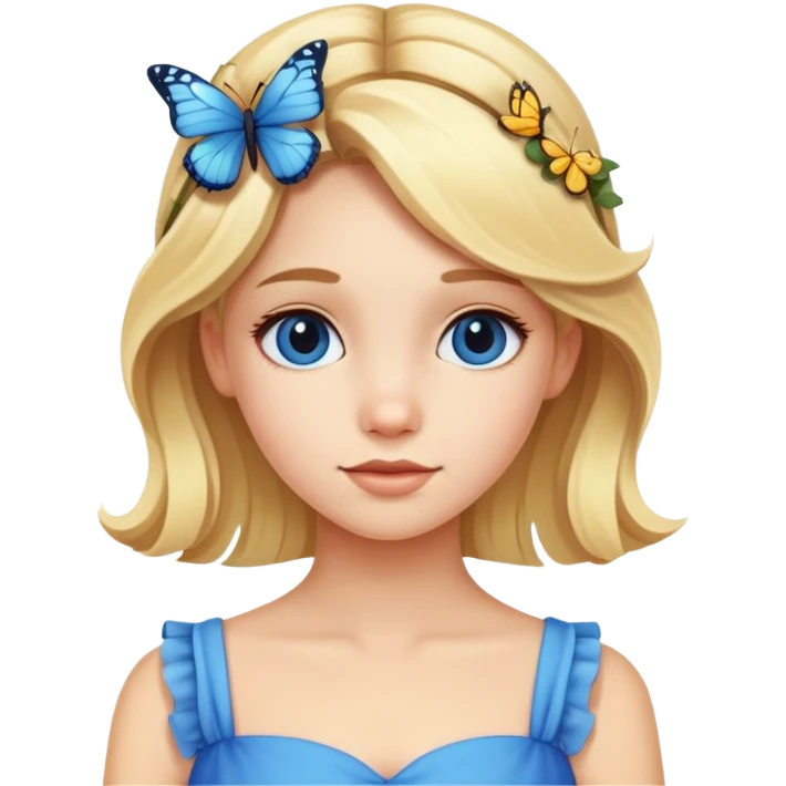 Blondie girl in blue dress with butterfly in hair emoji