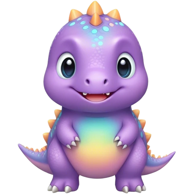 Cinematic tiny pastel dinosaur, chubby round body, tiny feet, big sparkling eyes, soft glowing colors, happy and friendly expression, radiating warmth. emoji
