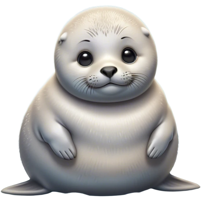 Cinematic Noble Baby Seal Portrait Emoji, Poised and endearing, with a round, plump body of soft, glistening fur, large, soulful eyes and a delicate, slightly rounded head accented by chubby cheeks, Simplified yet sharp and sophisticated features, highly detailed, glowing with a gentle, polar mist glow, high shine, intelligent and watchful, stylized with an air of arctic charm, focused and gentle, soft glowing outline, capturing the essence of a watchful and confident baby seal that appears ready to pop out of the screen with playful grace! emoji