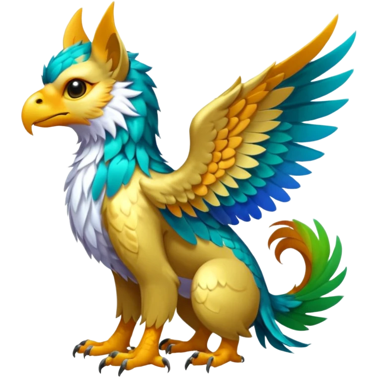 Colorful tropical exotic cute cool beautiful shiny beautiful fantasy-Gryphon-Cacomistle-Trico-oncilla-animal-Fakémon-hybrid-fursona (full body) emoji