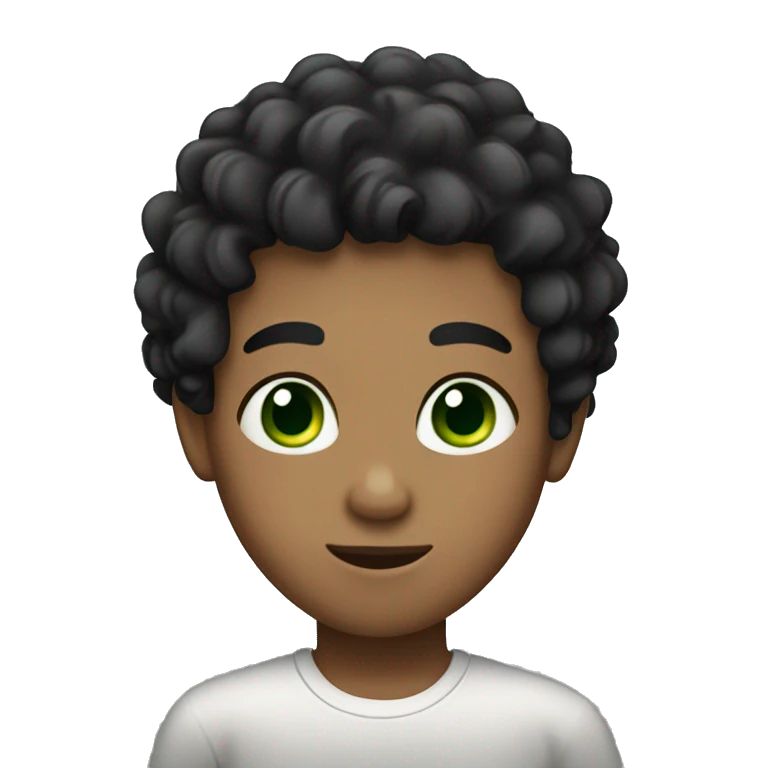 Boy with black curly hair,green eyes,and no mustache emoji