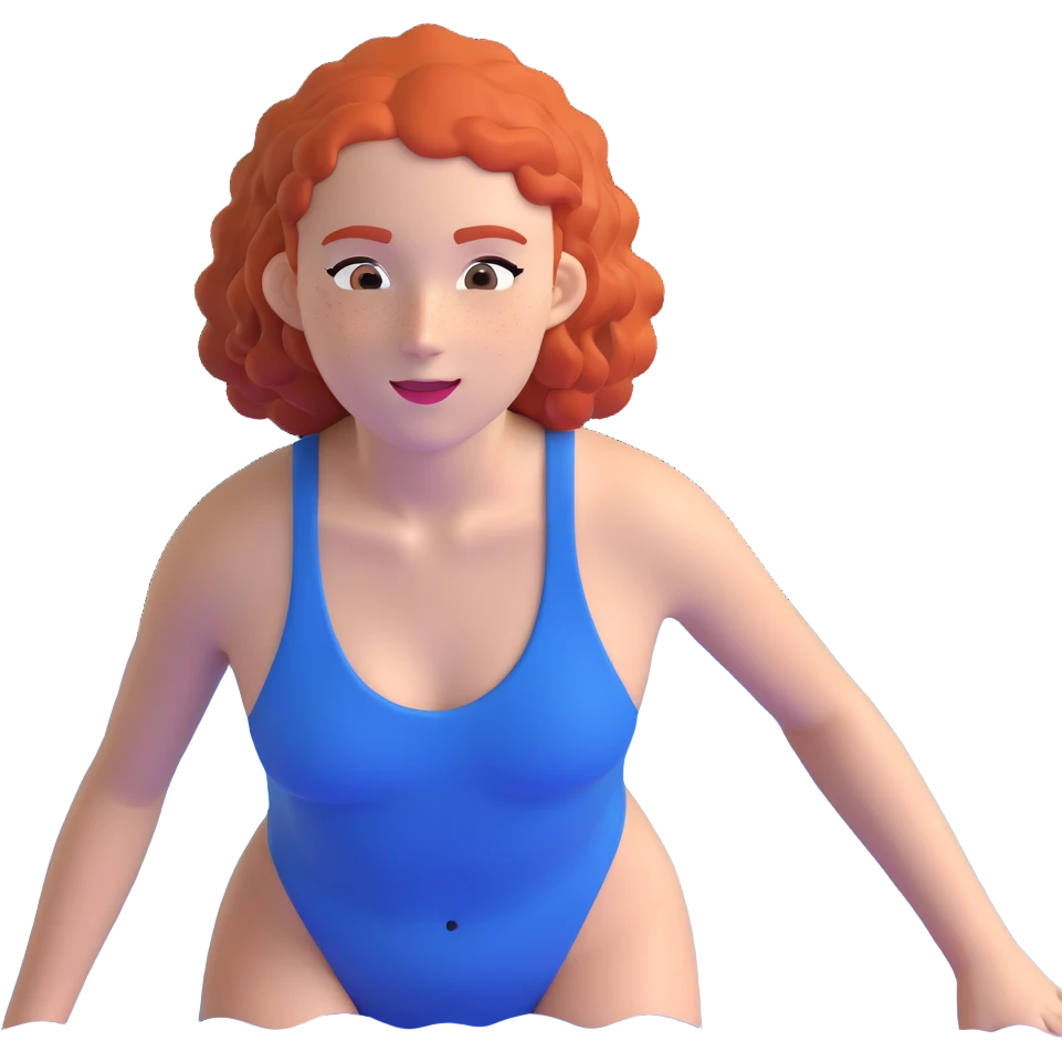 thin 18-year-old white female athlete swimmer with curly red hair about to enter a pool emoji