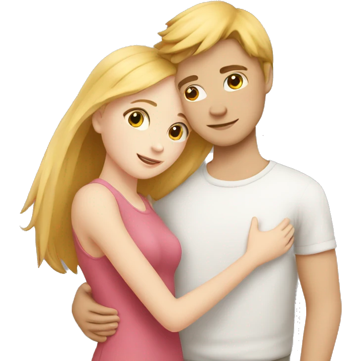 White skin Young man and girl hugs with heart emoji